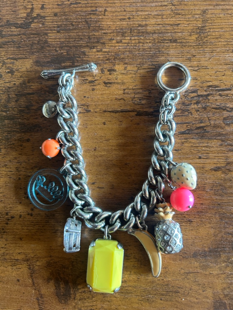 Vtg Juicy Couture Toggle Chain Charm Bracelet With Yellow Square Pineapple